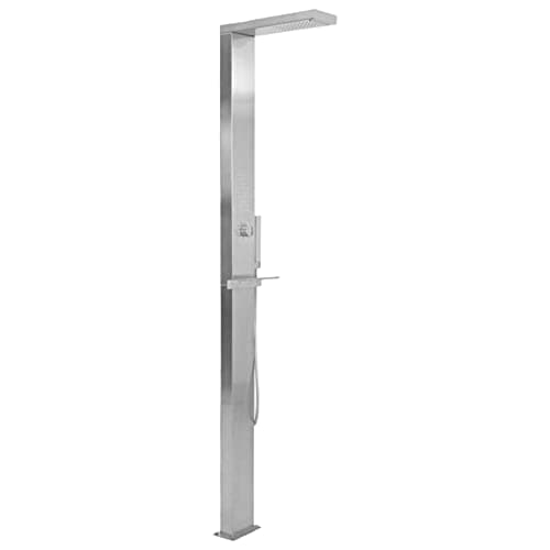 Gecheer Doccia da Giardino in Acciaio Inox Quadrata,Doccia Lavapiedi da Esterno Doccia per Piscina,15 x 44 x 210 cm