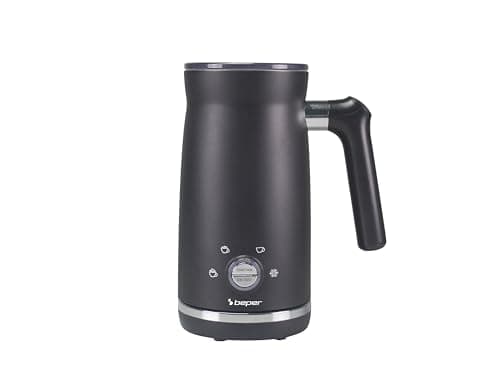 BEPER P101CAF001 Schiuma latte automatico, Monta latte con Coperchio, 300 ml, Nero, Schiumino 4 Funzioni, Potenza 500W