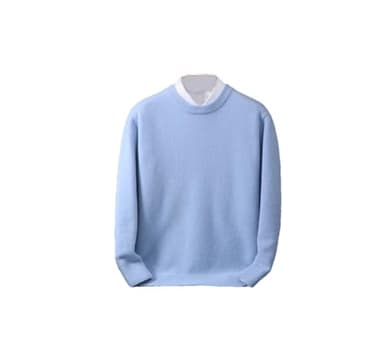 Suvoiier Maglione in Cashmere da Uomo Pullover Con O-Collo Camicia Con Fondo Lavorato A Maglia Allentato Top Casual Autunno Inverno Light Blue XXL