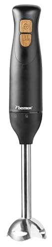 Bestron Frullatore a immersione, frullatore ad immersione con 2 livelli di velocità e impugnatura ergonomica, con funzione turbo superiore a 14.000/rpm, acciaio inox, colore: nero/legno