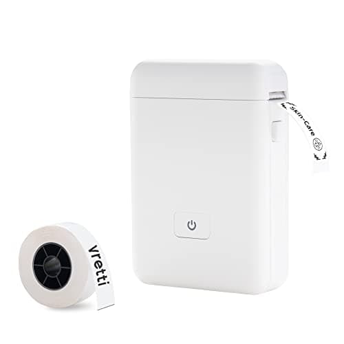 vretti Etichettatrice Etichette Adesive - Portatile Stampante per etichette termica, Etichettatrice Etichette Adesive, Ricarica USB, Compatibile con i sistemi Android e iOS - Bianca