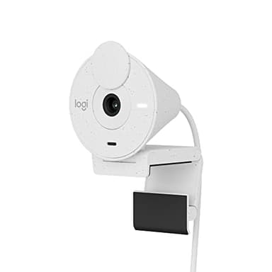 Logitech Brio 300 Webcam Full HD con Otturatore Privacy, Mic con Riduzione del Rumore, USB-C, Streaming, Certificata per Zoom, Microsoft Teams, Google Meet, Correzione Automatica della Luce - Bianco