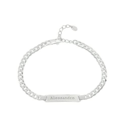 Giuzi Bracciale Targa Personalizzabile Uomo Argento 925 Grumetta, Bracciale Ragazzo Regolabile Made in Italy e Fatto a Mano, Braccialetto Uomo + Confezione Regalo, Idea Regalo Uomo (argento)