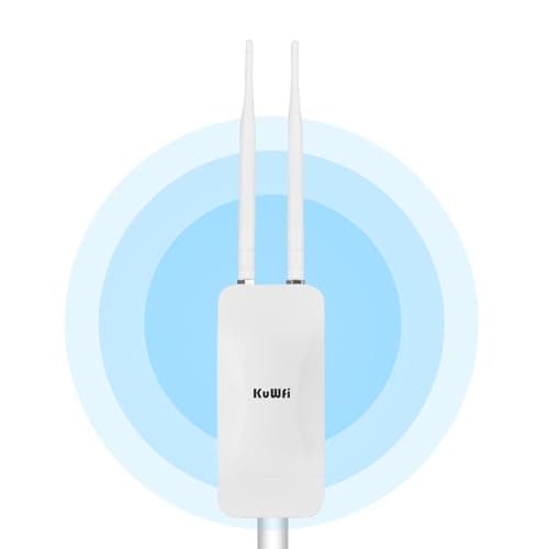 KuWFi AP1200F Ripetitore WiFi Esterno Dual-Band 1200 Mbps,2,4GHz&5,8GHz doppia frequenza, Access Point Esterno con 2 Antenne 5dBi, IP65 Impermeabile,Alimentazione POE/DC, Ideale per Lunga Distanza