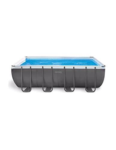 Intex 26356GN – Piscina Fuori Terra XTR Frame Rettangolare, Pompa Filtro 5700 L/h, Scaletta, Telo Base e Copertura, 17203 L, Acciaio e PVC, Grigio, 549x274x132 cm