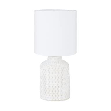 EGLO Bellariva Lampada da tavolo, lampada da comodino in ceramica color crema, tessuto bianco, lampada da soggiorno, lampada con interruttore, attacco E14
