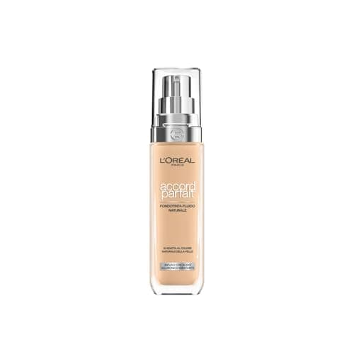 L'Oréal Paris Fondotinta Liquido, Incarnato Uniforme e Illuminato, Finish Naturale, Per Tutti i Tipi di Pelle, Formula con Acido Ialuronico, Accord Parfait, Tonalità: 3D/W Golden Beige