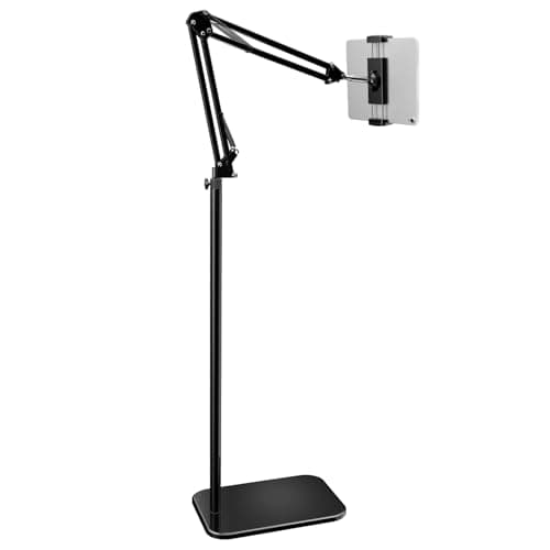BluuSuuk Supporto Tablet da Pavimento con Braccio Pieghevole Regolabile, Porta Tablet per iPad iPhone iPad Air Mini Kindle Samsung Tab o Altri Telefono Cellulare o Tablet da 4.7"-12.9" -Nero