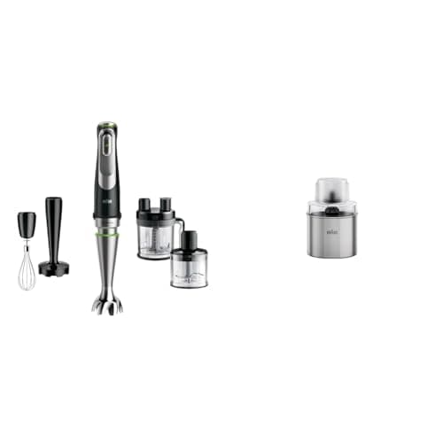 Braun MultiQuick 9 Frullatore ad Immersione, Miniprimer, Tecnologia Active PowerDrive, Nero & Accessorio Macina Caffè Macina Spezie per Minipimer MultiQuick MQ7X, MQ7WH, Argento