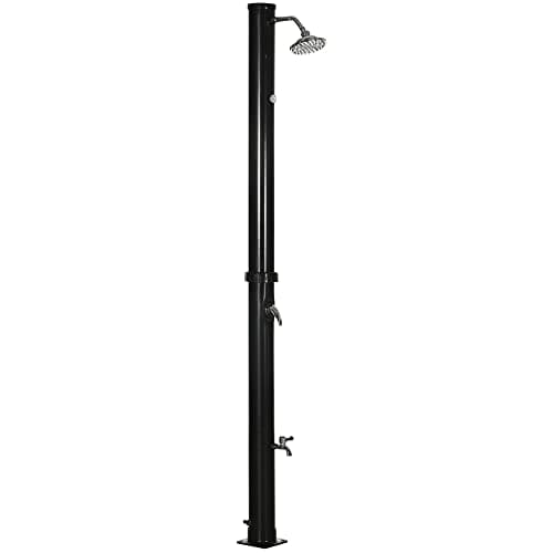 Outsunny Doccia Solare da 20L con Rubinetto Inferiore e Temperatura Regolabile, Doccia da Giardino in Lega di Zinco, 15.5x15.5x222 cm, Nero