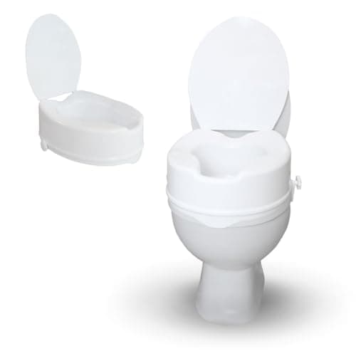 Mobiclinic, Rialzo wc per anziani, 14 cm, Titán, Marchio europeo, Alza water, Con coperchio, Mobilità ridotta, Disabili, Sistema di fissaggio laterale, Ausili, Bianco