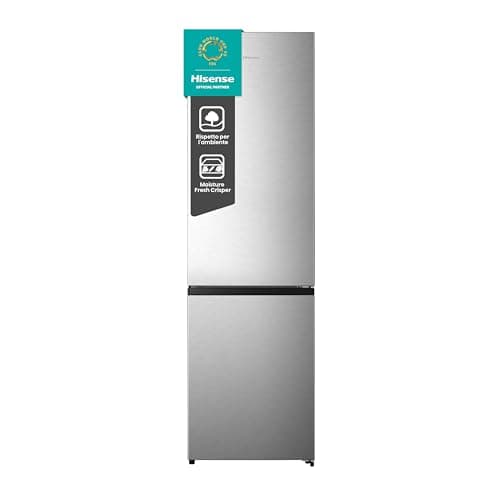 Hisense RB440N4ACA Frigorifero Combinato Total No Frost, Inox, 200x60 cm, Risparmio Energetico Classe A, Grande capacità 335L, Bassa Rumorosità 35db, Porta reversibile, Motore inverter