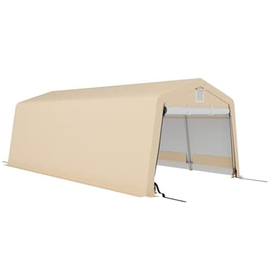 Outsunny Tente garage carport dim. 6,2L x 3,3l x 2,4H m robusto acciaio zincato PE alta densità 150 g/m² impermeabile anti-UV, 1 porta kaki e 2 bocchette di ventilazione