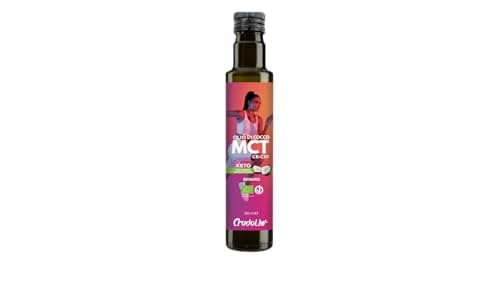CRUDOLIO Olio di Cocco liquido MCT C8-C10 biologico 250ml. | Puro al 100% | Spremuto a freddo | Bottiglia vetro | Vegan | Paleo | Metabolismo | Keto Ideale per dieta ketogenica | Bulletproof coffee
