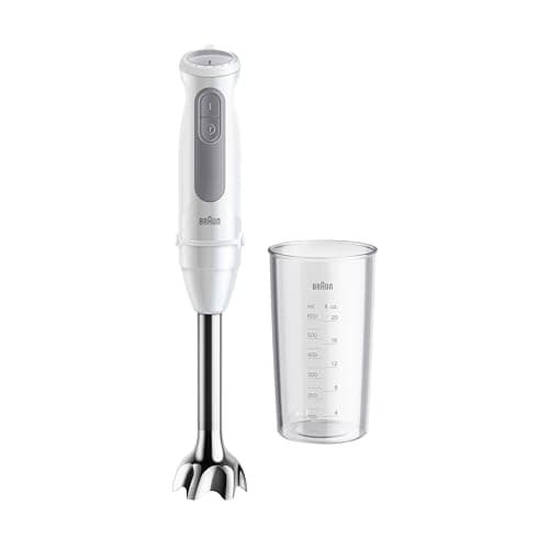 Braun MultiQuick 5 MQ50.001M Nuovo modello Minipimer, Frullatore ad Immersione, 21 Velocità, Tecnologia Tedesca, impugnatura ergonomica, Asta in Acciaio e Bicchiere da 600ml, Potenza 1000W, Bianco