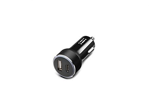 aiino - Adattatore Caribatterie Cellulari IOS da Auto, Caricatore Auto compatibile con iPhone e iPad Doppia Porta USB + Type-C Power Delivery fino a 18W con Luce LED