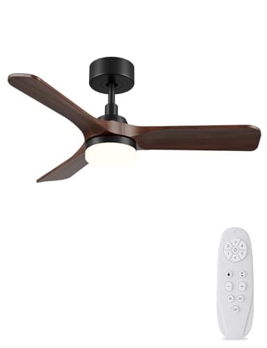 AUTODAY Legno Ventilatore da soffitto con luce, 30W motore DC ultra silenzioso,diametro 90cm con 3 pale reversibili Telecomando con funzione di memoria 6 velocità dimmerabile ventilatore soffitto