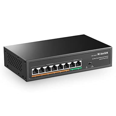 MokerLink 8 Porte Switch PoE con 6 Porte PoE+, 2 Uplink, Rilevamento AI 78W, Switch di rete Plug & Play in Metallo Senza Ventole