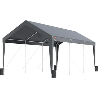 VEVOR Tettoia per Auto 3 x 6 x 2,8m Riparo per Garage all'Aperto con 8 Pali Rinforzati 4 Sacchi Appesantiti, Tenda Impermeabile Resistente ai Raggi UV da Garage per Barca Giardino Festa, Grigio Scuro