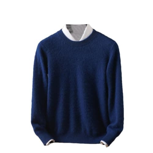 Rfmfkkg Maglione da Uomo in Cashmere Girocollo Tinta Unita Pullover Caldo Maglione Classico in Morbida Maglia Denim Blue XXL