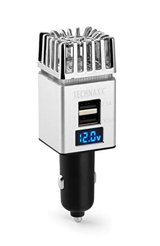 Technaxx Purificatore d'Aria per Auto 12/24V, 2x USB - Caricatore Rapido 3.0, Bilanciamento Ionico, Rimuove Fumo di Sigarette, Odori di Animali Odore di Cibo - Deodorante Portatile TX-130