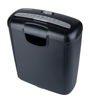 Pavo - Distruggidocumenti premium fino a 6 fogli, taglio a strisce, distruggi carte di credito con cestino per carta, 10 l, nero, 8029310