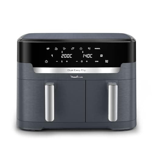 Moulinex XXL Dual Easy Fry, Friggitrice ad Aria 11 Litri, Doppio Cestello Antiaderente Lavabile in Lavastoviglie, Doppia Resistenza Superiore, Basso Consumo Energetico, 7 Modalità, App Ricette, EZ942B