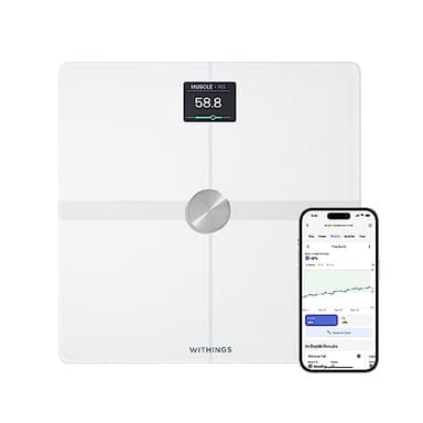 WITHINGS Body Smart - Bilancia pesapersone digitale WIFI con composizione corporea: peso, massa grassa, muscolare, ossa, acqua, indice di grasso viscerale, bilancia di precisione, fino a 8 utenti