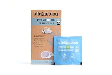 ALTROMERCATO - Caffè espresso Biodeka - 18 cialde biodegradabilI - decaffeinato com metodo naturale - biologico - 18 cialde da 7 gr- da filiere sostenibili ed equosolidali