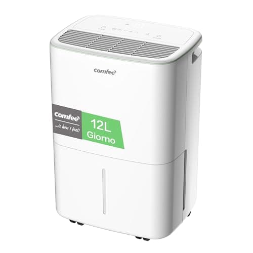 COMFEE' Deumidificatore Casa Muffa 12L/24h, Adatto fino a 20㎡, Tanica da 2.5L, Poco rumoroso, Ruote Piroettanti, Modalità dryer, Doppio drenaggio,Timer, Protezione antitrabocco, CDDOE-12DEN7-QA3（EU）