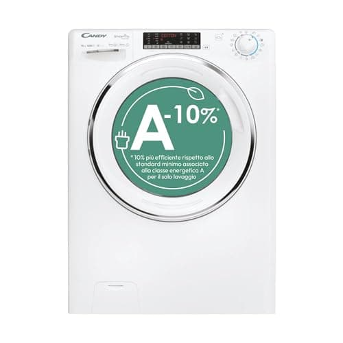 Candy Smart Pro Inverter CSO 6106TWMC1-S, Lavatrice a carica frontale, 10 KG, Classe A-10%, 1600 giri, 78 dB, Cicli Rapidi, 16 programmi, Bianco, AxLxP 85x60x58 cm