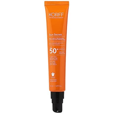 Korff Korff Sun Secret Fluido Viso Antimacchie SPF50, Crema Fluida Effetto Matt Texture Morbida, Protezione Alta UVB e UVA, Biodegradabile, 50ml - 130 g
