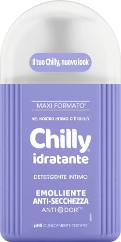 Chilly, Detergente Intimo Idratante, Emolliente contro la secchezza intima, con Anti-Odor, Per L'Igiene Intima, Arricchito con glicerina dalle proprietà emollienti, pH 5, Clinicamente Testato - 300 ml