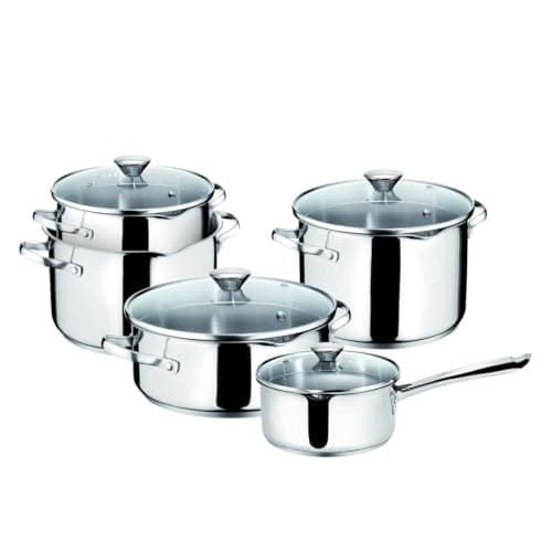 Lagostina Smart Set di Pentole Induzione, Gas e Forno in Acciaio Inox 18/10, 9 Pezzi, Fondo Lagoseal Plus Triplo Strato, Batteria di Pentole con 4 Casseruole, Pentola 2 Maniglie, 4 Coperchi