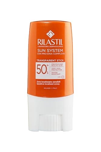 Rilastil Sun system Stick Solare Transparente SPF 50+ per Pelli Sensibili e Zone Delicate, Resistente all'Acqua, 0% Parabeni,Senza profumo, 8,5ml