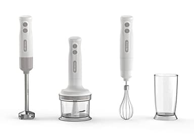 Ariete Frullatore a Immersione con Tritatutto Breakfast 606, Frullatore a Immersione, Minipimer con 2 Velocità, Lama in Acciaio Inox, Gamba Removibile, Bicchiere Trasparente Graduato, 700W, Bianco