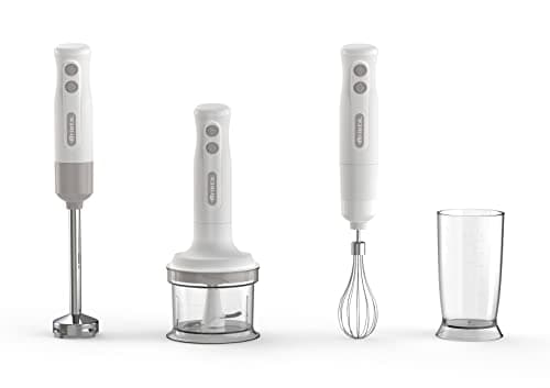 Ariete Frullatore a Immersione con Tritatutto Breakfast 606, Frullatore a Immersione, Minipimer con 2 Velocità, Lama in Acciaio Inox, Gamba Removibile, Bicchiere Trasparente Graduato, 700W, Bianco