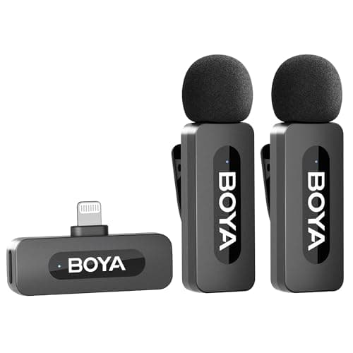 BOYA BY-V2 - Microfono wireless per iPhone, plug play a 2,4 GHz, microfono a clip Mnini per iPhone 14/14 Pro/13/13 Pro/12 iPad iOS Devices, Vlogging YouTube, registrazione video podcast intervista