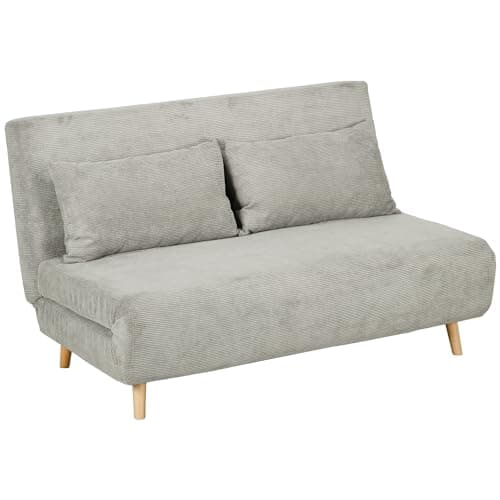 HOMCOM Divano Letto Matrimoniale con Schienale Regolabile in 3 Posizioni e 2 Cuscini, Divano Letto Clic Clac in Tessuto Effetto Lino Grigio