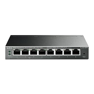 TP-Link TL-SG108PE Switch Gigabit Easy Smart a 8 porte con 4 porte PoE + (64 watt, porte RJ-45 schermate, IEEE-802.3af / at, configurazione semplice, senza ventola) nero