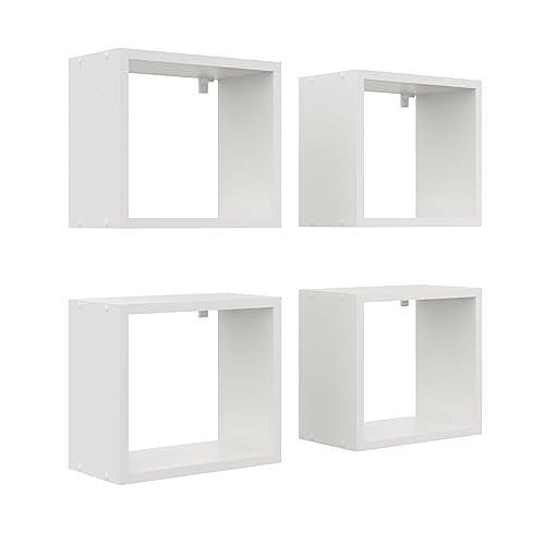 KUBUTKU Set di 4 libreria da parete moderne 30 x 33 x 18 cm quadrate mensole da muro design per soggiorno camera da letto ufficio e cucina (bianco)
