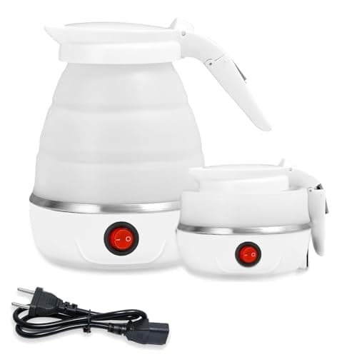 Bollitore pieghevole da 0,6 l, in silicone, da viaggio, colore: bianco, mini bollitore da campeggio, 5 minuti, per cucina, viaggi, campeggio, attività all'aperto