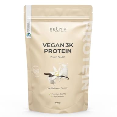 nutri+ Proteine in polvere Vegane Vaniglia 1 kg - 83% Polvere Proteica 3k a Base Vegetale - 1000 g Vegan Protein Vanilla Cream Flavor - Senza Lattosio, Stevia, Glutine