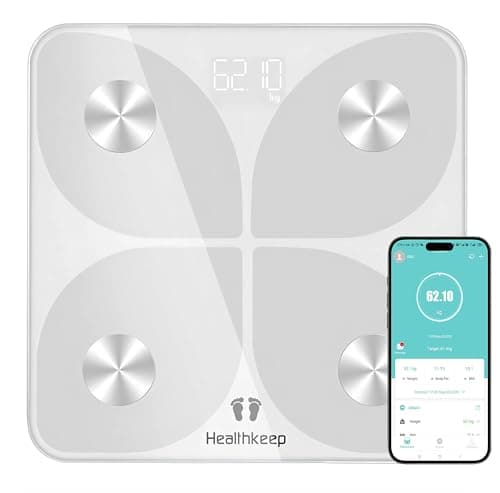 Bilancia Pesapersone Digitale Bilancia Impedenziometrica in Vetro Temperato, Max 180kg, Bluetooth con App, BMI, Massa Muscolare, Proteine, BMR 28 cm x 28 cm