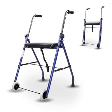 Mobiclinic®, Deambulatore per anziani, Emerita, Marchio europeo, Pieghevole, Regolabile, Acciaio, Maniglie ergonomiche, Leggero, 2 ruote, Adulti, Blu