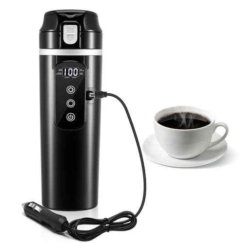 Bollitore Elettrico da Viaggio 24V/12V per Auto/Camion, Bollitore Riscaldante per Auto da 500 ML con Display LCD, Acciaio Inox 304, Protezione Antiscottatura