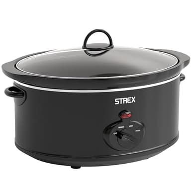 Strex Pentola a cottura lenta 6,5 L - Pentola interna in ceramica rimovibile - Funzione di mantenimento in caldo - Slow Cooker - Nero