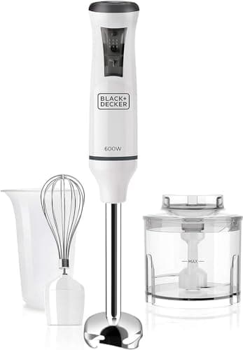 BLACK+DECKER BXHBA600E Frullatore a Immersione, 600 W, Acciaio Inox, Bianco