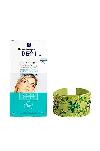 Easy Depil KIT 20 STRISCE DEPILATORIE VISO (Baffetti, Guance, Mento, Sopracciglia) + Bracciale Arabesque. Rapide, efficaci, facili da usare. Pelle liscia a lungo, con proteine vegetali addolcenti.