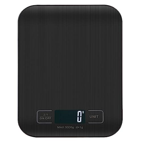 Bilancia Da Cucina Digitale, 5 kg, Bilancia Elettronica In Acciaio Inox, Elegante Bilancia Alimentare Ultra Sottile, Bilancia Elettronica Per Casa e Cucina Con Display Lcd, Funzione Tara (Nero-5kg)